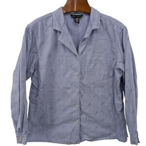 VTG 100% Cotton Denim & Co XL Floral Button Up Long Sleeve Periwinkle Pattern